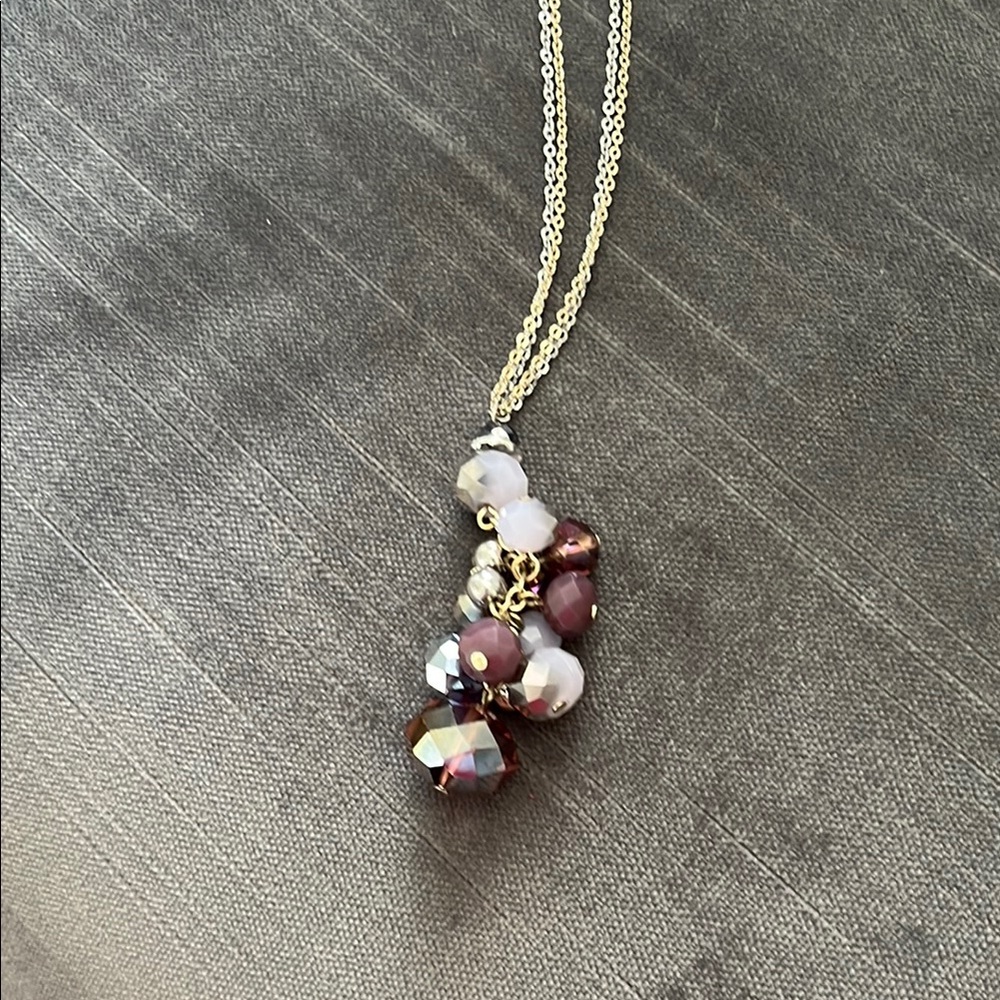 Elegant Silver + Gold + Purple Beaded Necklace